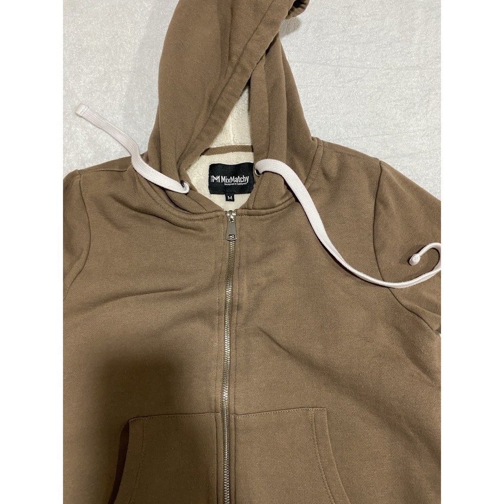 A Mix Matchy Zip Up Women Hoodie  Color Brown Or Mocha With Fleece Lining. SKU77